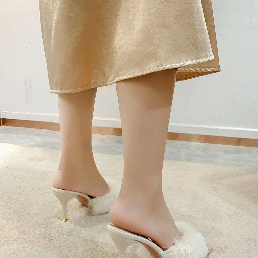 Beige Elegant Women's High Heel Mules